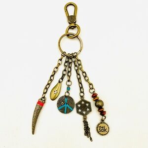 Vintage The Sak stamped bronze metal boho/tribal/western bag charm key chain